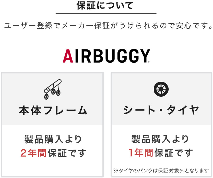 本体フレーム2年保証、シート・タイヤ1年保証